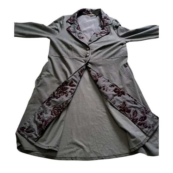 Soft Surroundings Long Jacket Womens Medium Gray Purple Grandeur Embroidery Boho - Picture 7 of 15